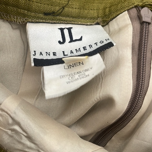 Jane Lamerton Vintage 100% Linen Olive Green Pencil Lined Skirt High Waist Small - Picture 7 of 7